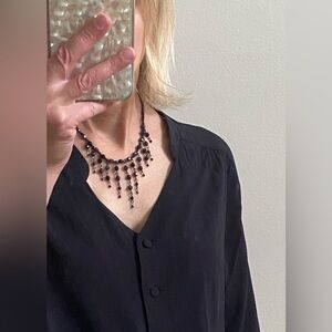 Beaded jet black choker fringe necklace EUC
